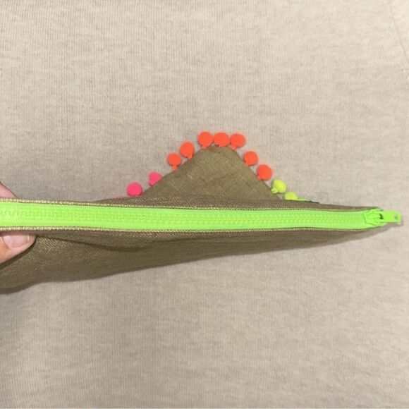 EXPRESS Linen Cotton Bright Neon Watermelon Sequined Tasseled Zip Clutch - Picture 9 of 9